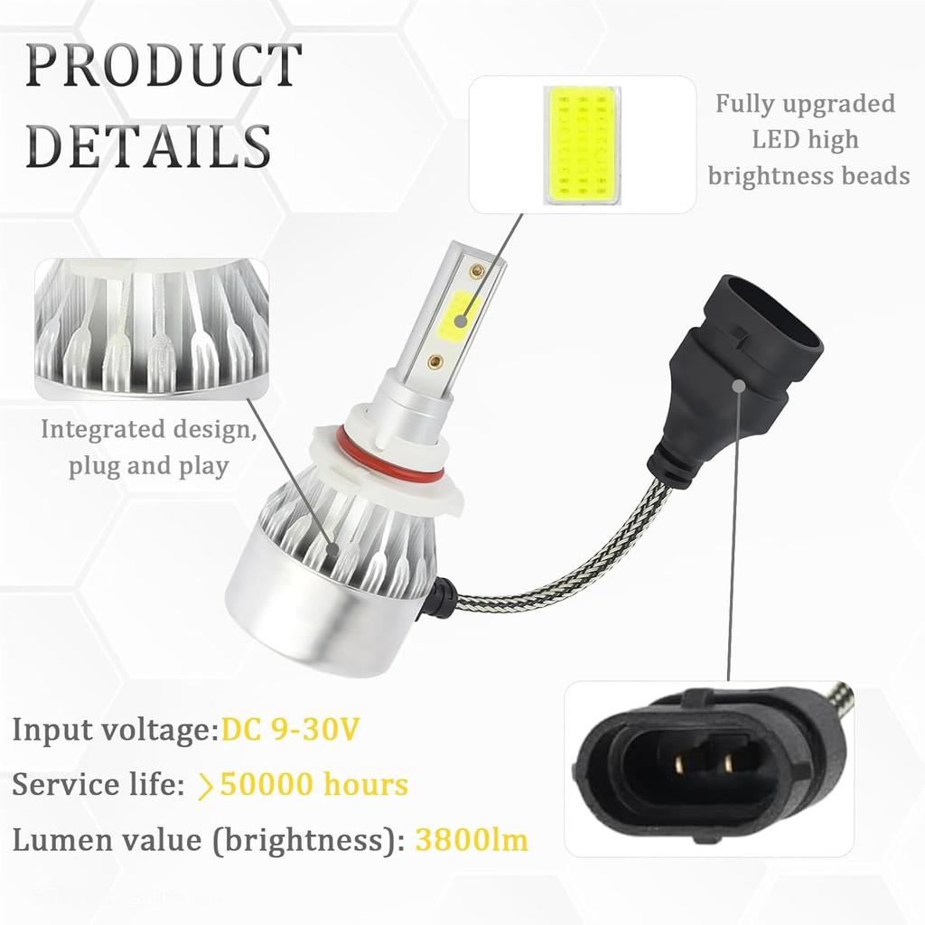Vvag 2PCS 9005/HB3 LED Bulbs For Automotive, 3800LM 6000K Car LED Headlight Bulb, Universal High Beam And Low Beam Car Accessories, Plug & Play