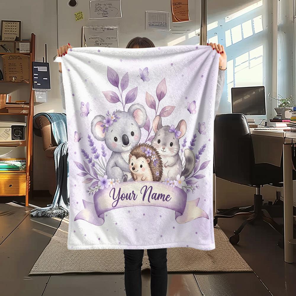 Custom Name Customizable Animal Banner Art Flannel Blanket, High quality Comfortable for All Seasons, Home Decor, Warmth and Comfort