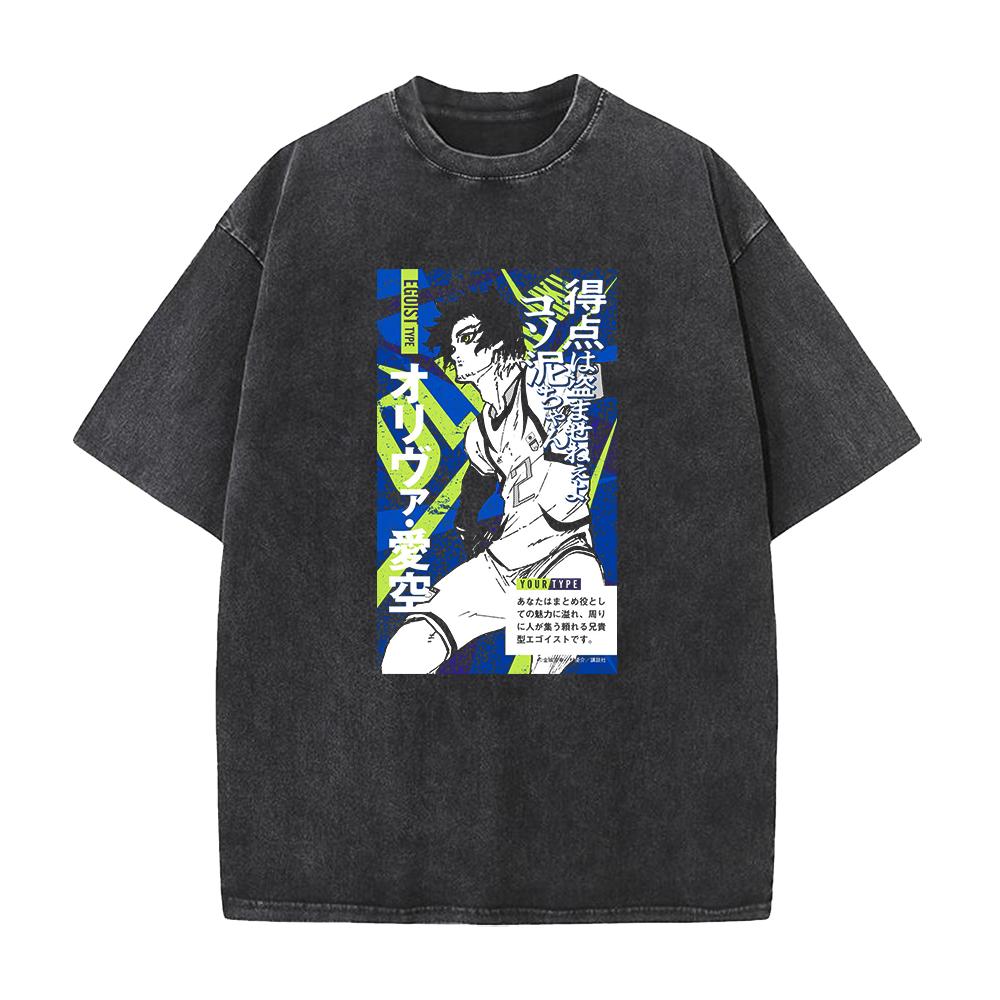 Anime BLUE LOCK Nagi Seishiro Graphic Tee Men High Quality Washed T-shirts Vintage Cotton T Shirt Harajuku Male Casual Tshirt