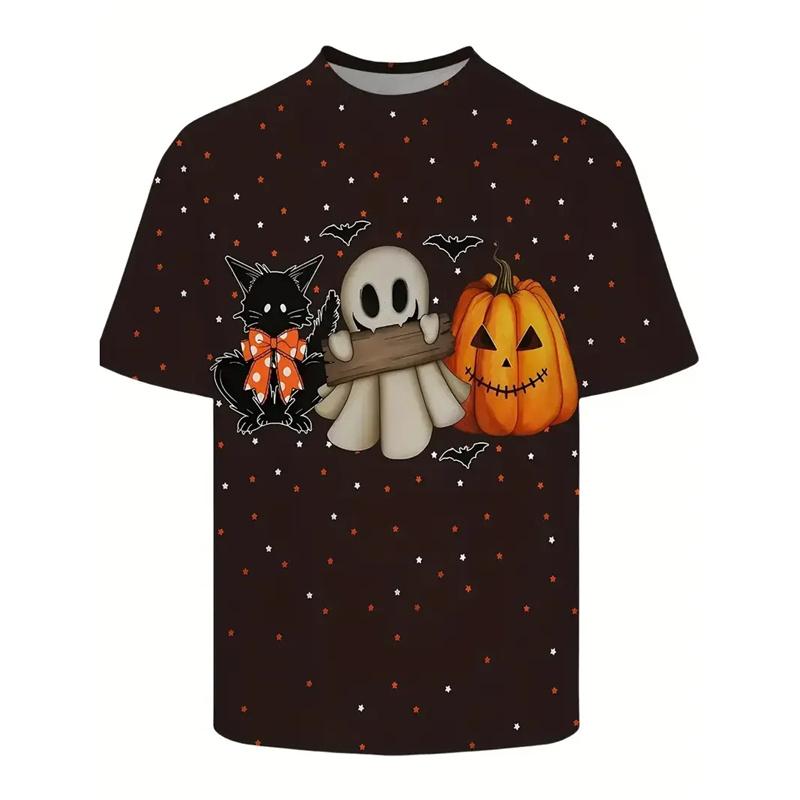 

Хэллоуин мужская футболка с 3D-принтом новая мода тыквенный узор с коротким рукавом топ лето улица оверсайз футболка 6XL