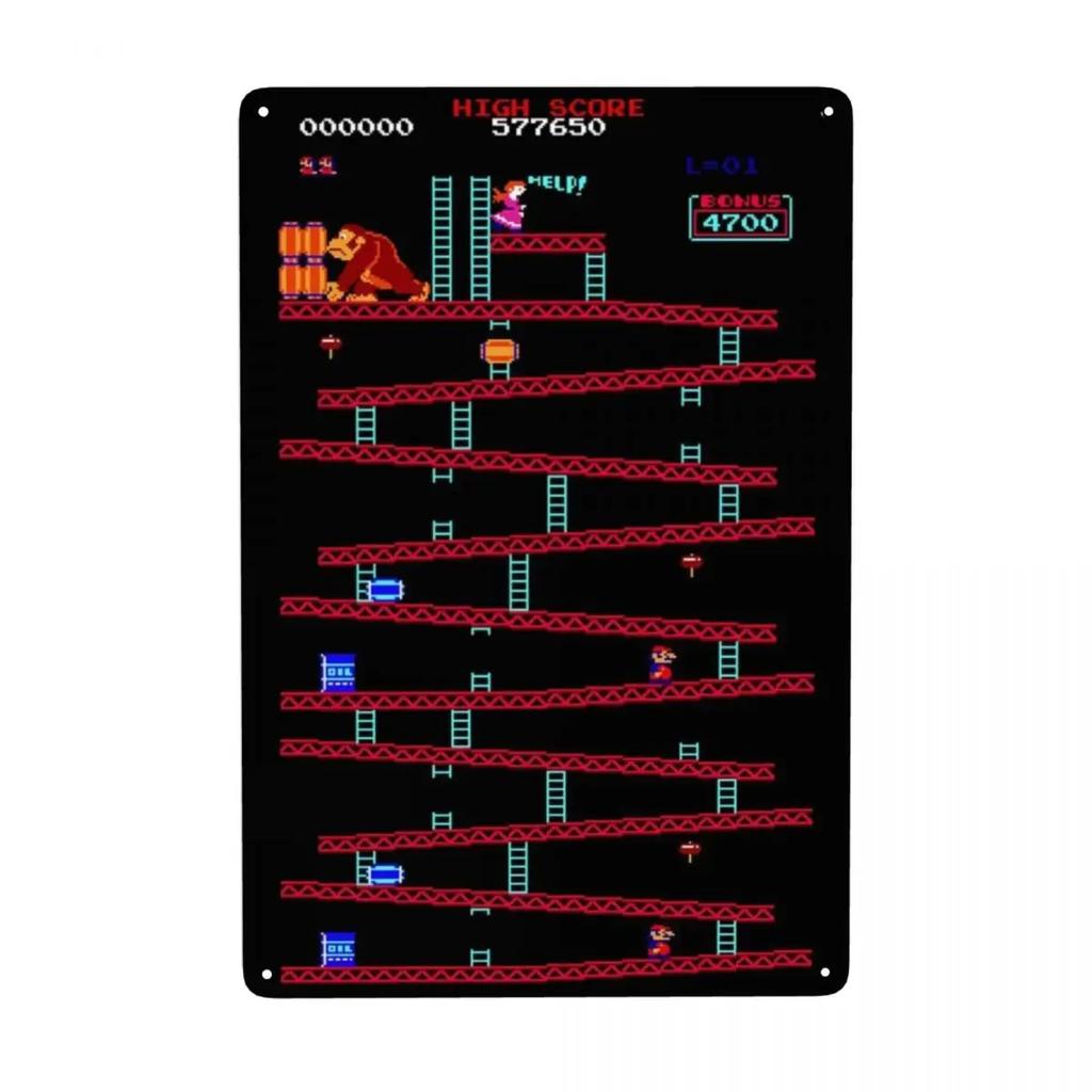 Vintage Donkey Kong Metal Tin Sign Rectangle Custom Arcade Video Games Signs Plaque Bar Cafe Restaurant Wall Decor Art
