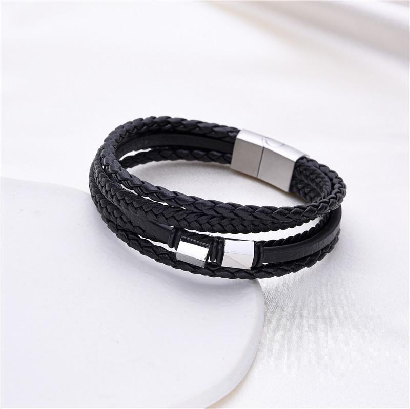 

Fashion Hand Woven Multilayer Combination Accessories Stainless Steel Men s Leather Bracelets Men s Jewelry Wholesale 21cm