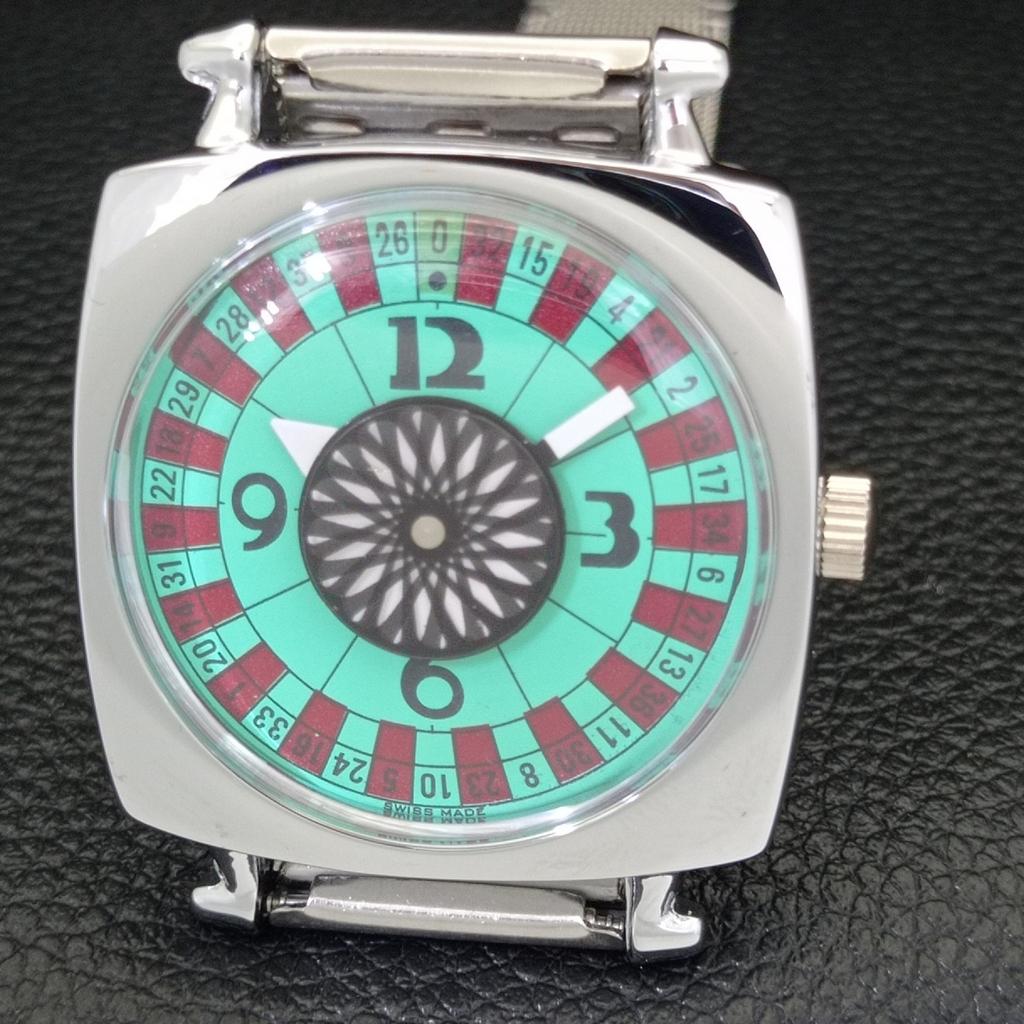 VINTAGE REFURBISHED HAND-WINDING ROULETTE SWISS MENS SEA GREEN WATCH A700921-5 R205a-a700921