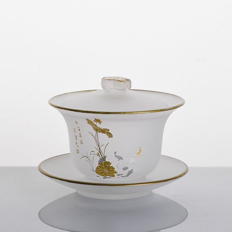 Chinese-style Heat-resistant Hammered Glass Tea Set, Including A Gold-rimmed Teapot, TeaCup, and Fair Mug for Kung Fu Tea