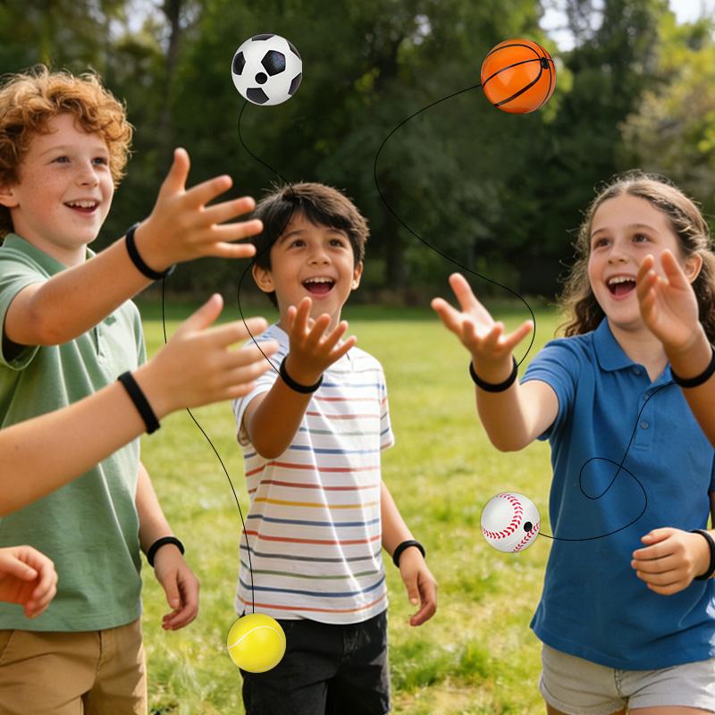 Wrist Strap Bouncy Ball Set with Rope Kids Sports Birthday Party Favors Christmas Gift Reaction Training Football Basketball Toy