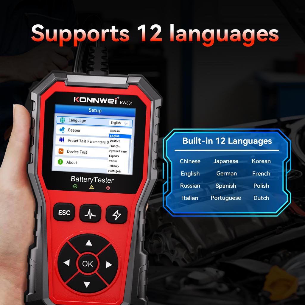 2025 KONNWEi Car Battery Tester Fault Code Clearance Battery Information Monitoring Startup Test Car Battery Charging Scan Tool