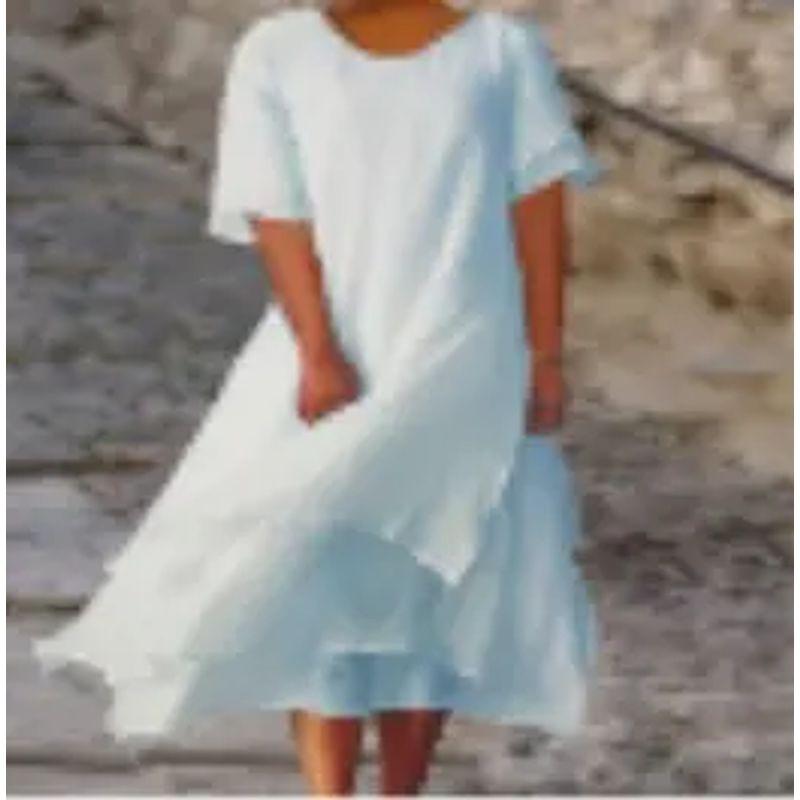 

Loose Casual Dress Fashion Casual Double Split Short sleeve round Neck Dress Summer Light Blue XL