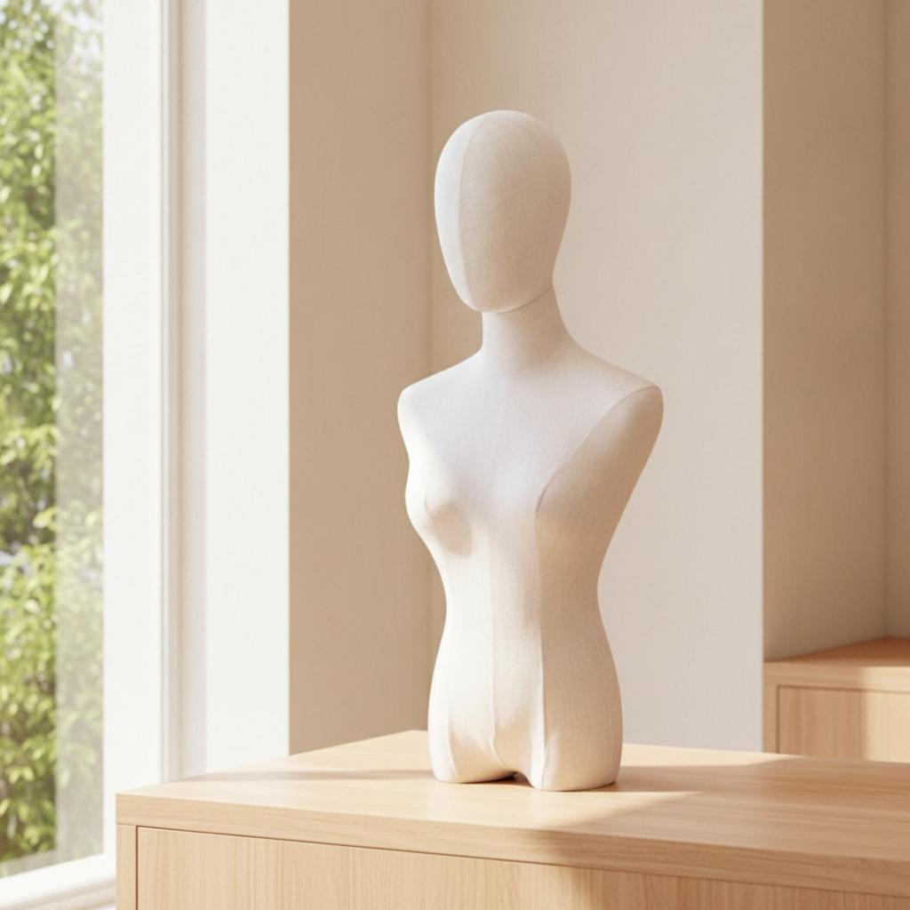 Busto Manichino Femminile Stile Boutique con Copertura in Tessuto Robusto