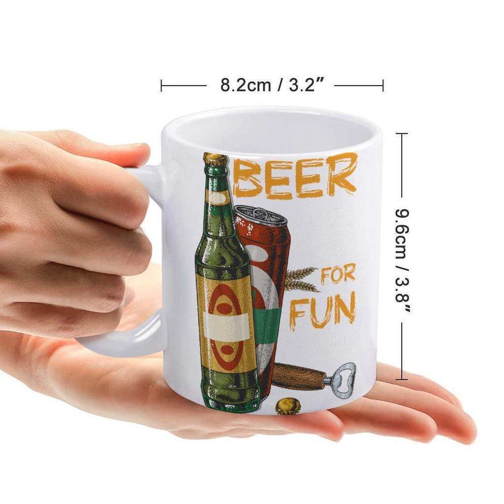 1pc 11oz Double-Sided Printed Beer Lover Mug, White Ceramic Cup for Daily Drinking
