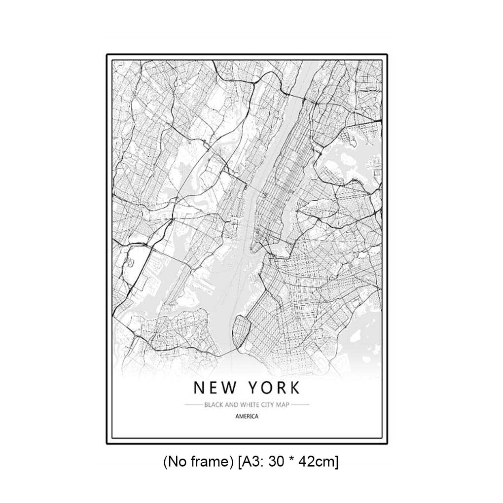 Framed World City Map London Paris New York Poster Home Deco Art Canvas Painting