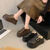 One-pedal Leather Slippers Women's Autumn and Winter New Heightened Thick-soled Velvet Lazy Bag Head Half Slippers