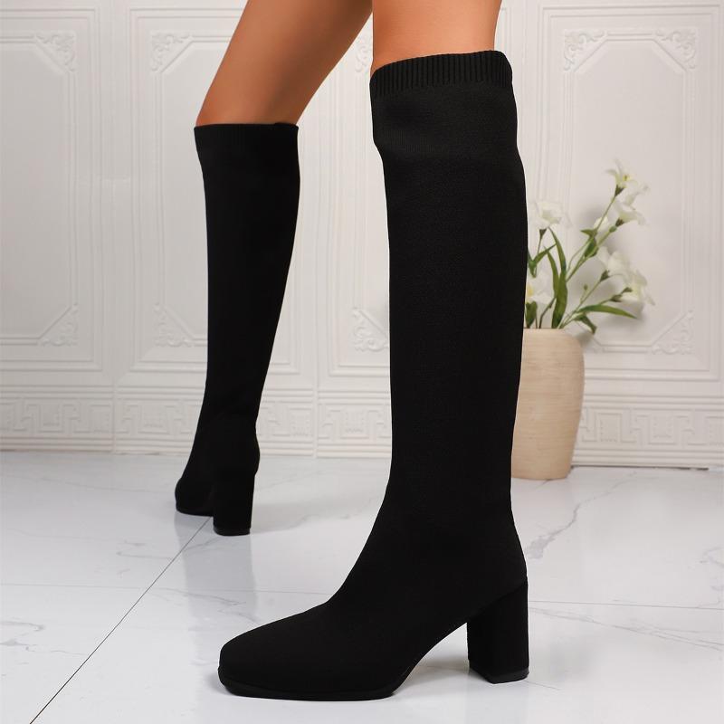 Suede Women Over The Knee Boots Chunky Fashion Heeled Shoes  Winter New Trend Woman Goth High Heels Chelsea Long Botas Mujer