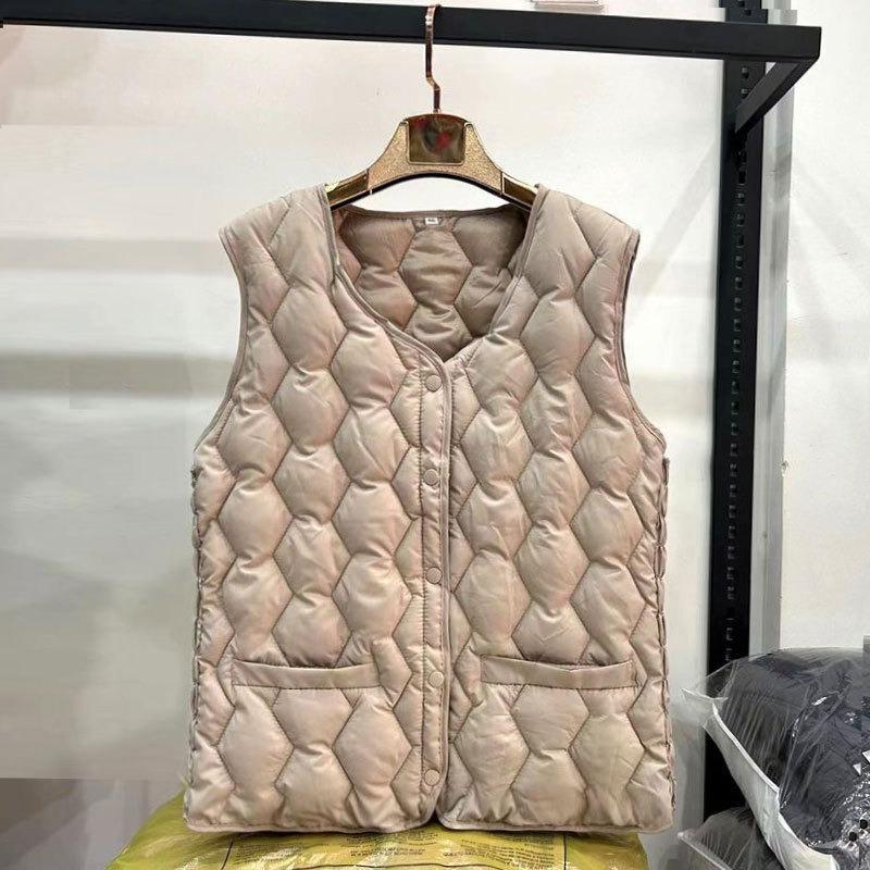 Women's Vest Down Cotton Vest Women's Large Size Winter Warm Vest Thickened Vest Short Vest Jacket Back Elastic Waist