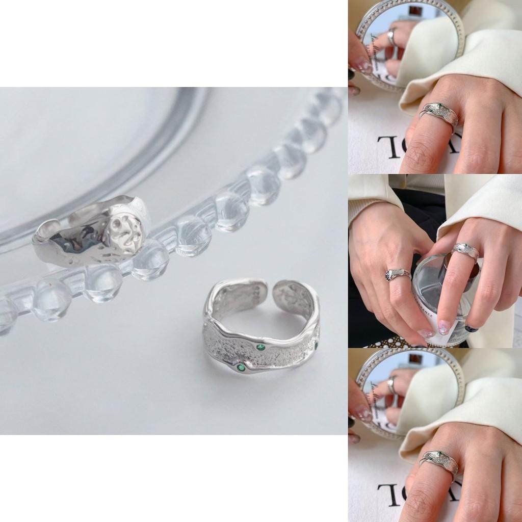 Trendy Open Adjustable Copper Ring Featuring Irregular Design And Green Diamond For Chic Style