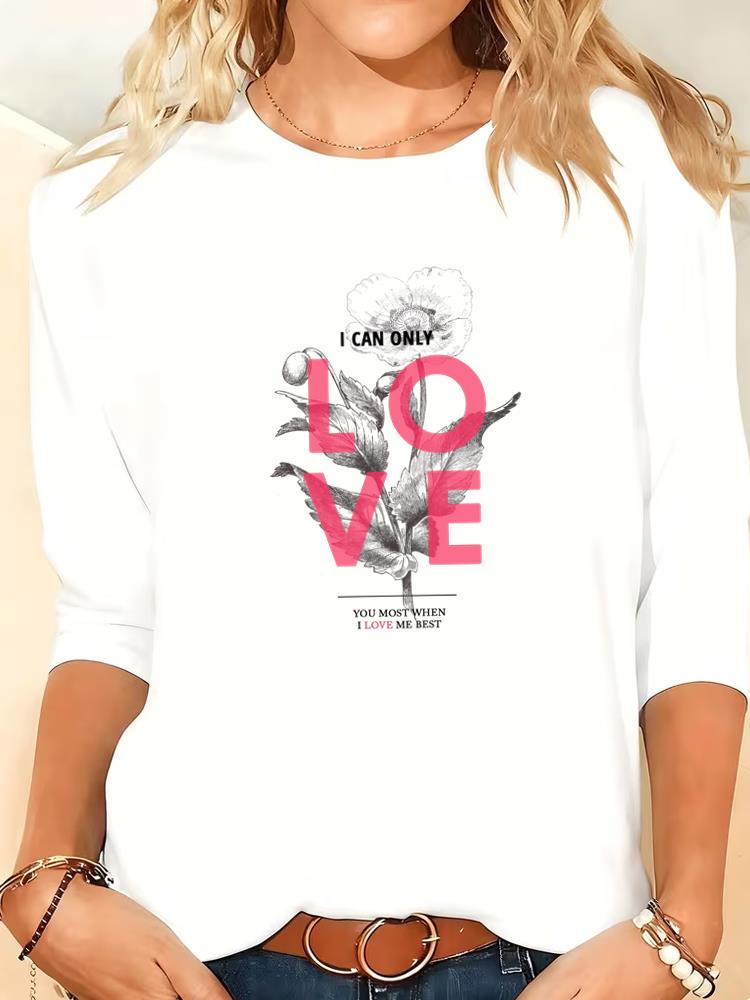 (Asian Size) love letter trend cute Women Clothing Long Sleeve T Shirt Tee Print autumn winter spring Casual Fashion Top o-neck Graphic T-shirts