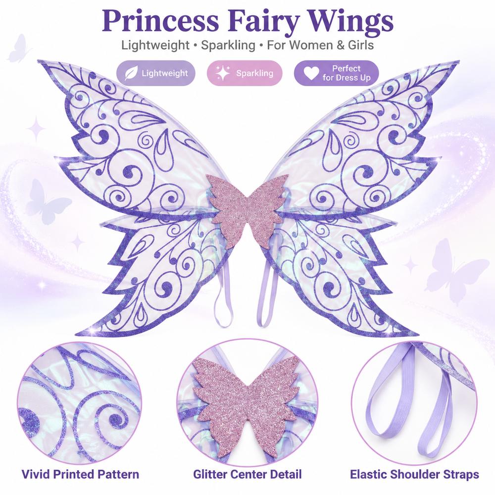 Organza Prinzessin Fee Flügel Leichtes Verkleidungsflügel Neu Funkelnde Engelsflügel Halloween