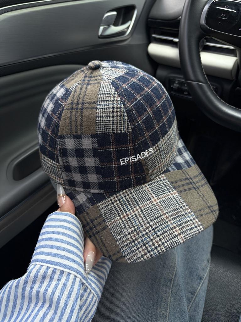 Splicing Plaid Retro Baseball Cap Children Spring and Autumn Versatile Showing Small Face Big Head Circumference Fashion Cap Tide