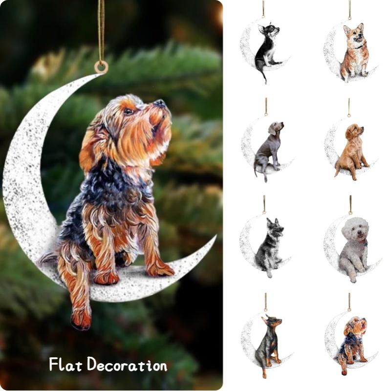 New Moon Dog Acrylic Car Ornament Backpack Pendant Festival Home Hanging Decoration