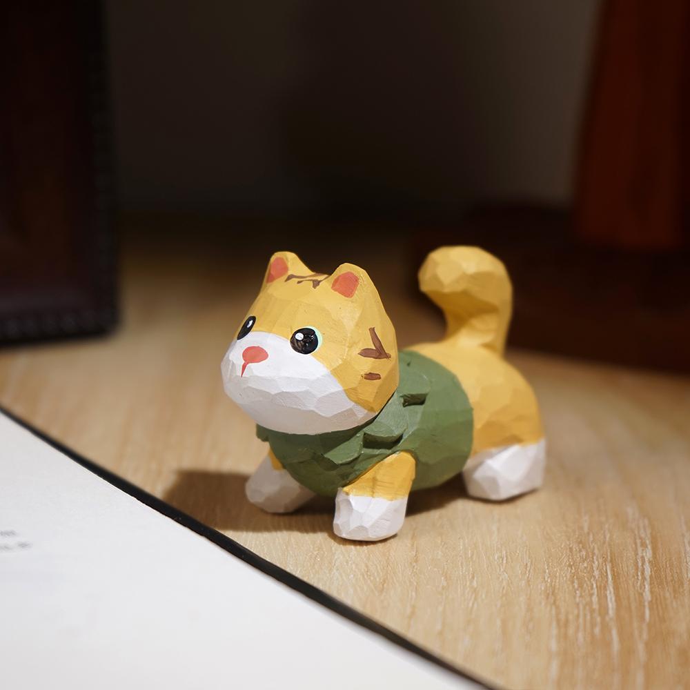 Christmas Decorations Wooden Kitten Couple Sculpture Home Decoration Handmade Wood Carving Kitten Ornaments Desktop Crafts Gift
