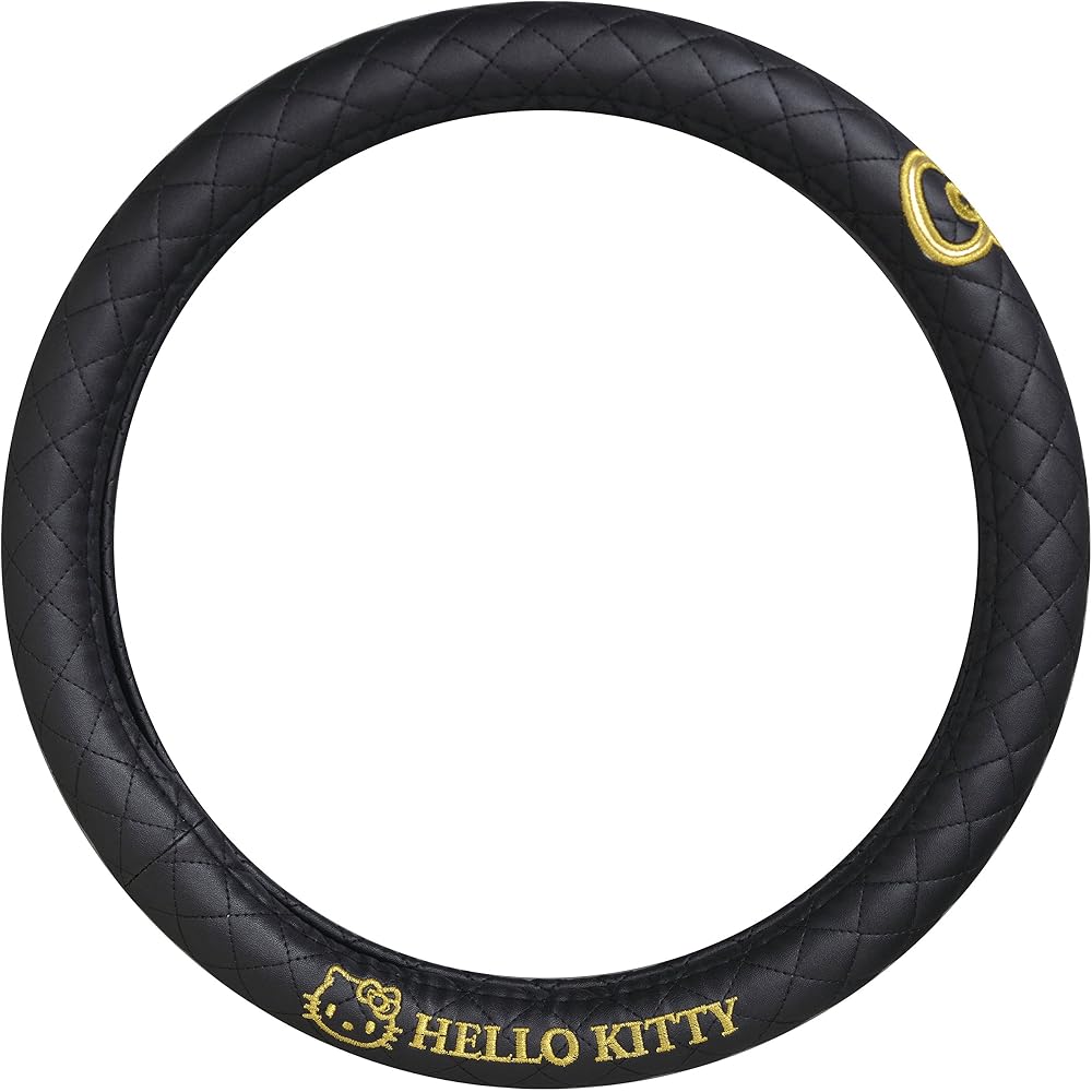 Seiwa Hello Kitty Steering Wheel Cover Black and Gold 38cm Universal Fit Car Accessory