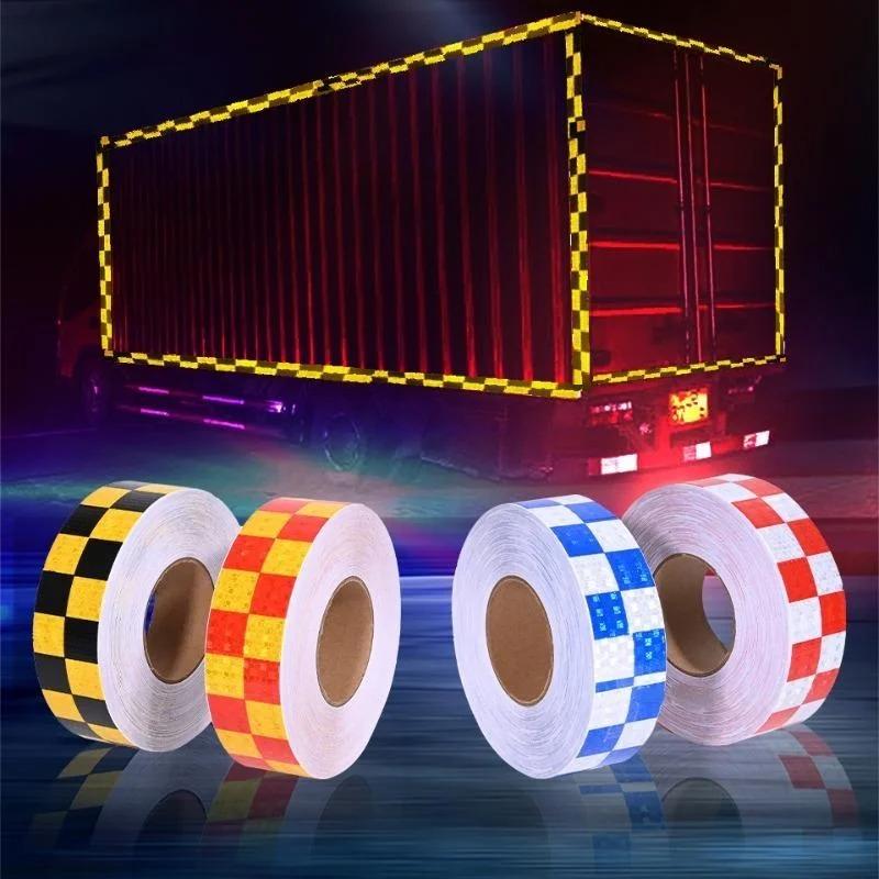 PVC Reflective Sticker Square Grid Checkered Pattern Reflector Tape Fluorescent Reflect Film for Truck Car Road