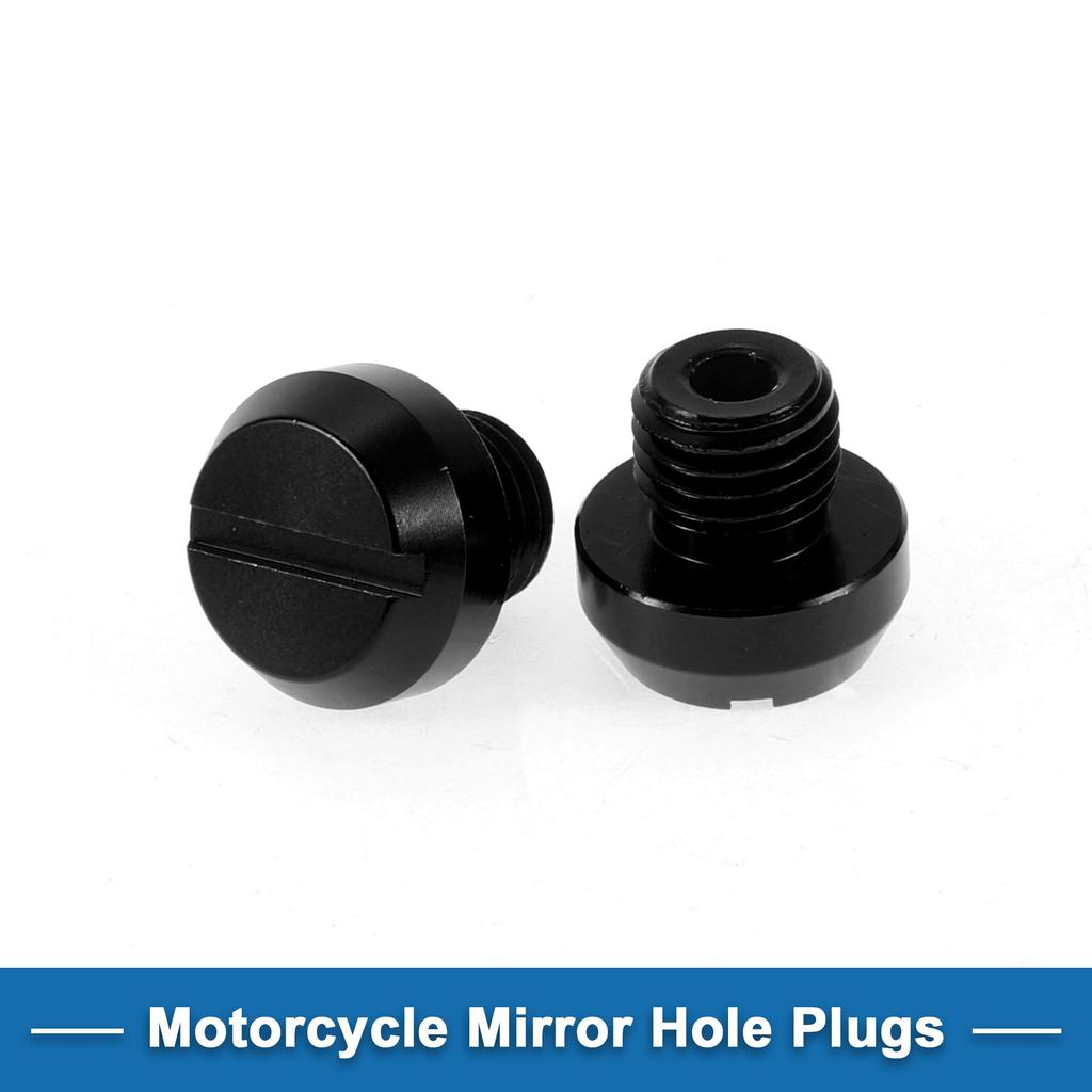 A ABSOPRO Motorcycle Mirror Hole Plug Right Hand M10x1.25 Motorcycle Rear View Mirror Screw Black 2 PCS