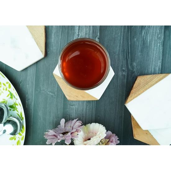 Crocon Marble & Wood Coaster Set Hexazon Shape Coaster Suitable for Home Table Cocktail Tea Coffee and Drink Coaster Size :- (9 X 9 X 1.7)