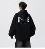 Men's Autumn Black Demon Cat Print Heavyweight Loose Fit Hoodie