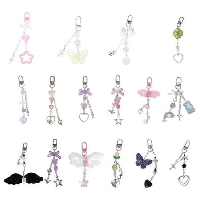Heart Star Beaded Keychain Pendant Cute Decoration Pendant Keyring Charm