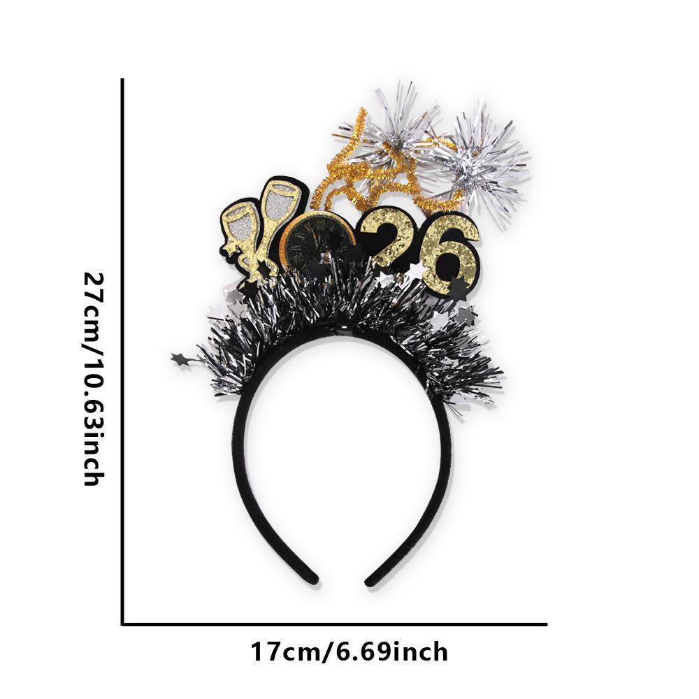Black Gold Hair Band Decorative 2026 Celebration Headband New Year'S Eve Headband Comfortable Holidays Hair Accessory For New