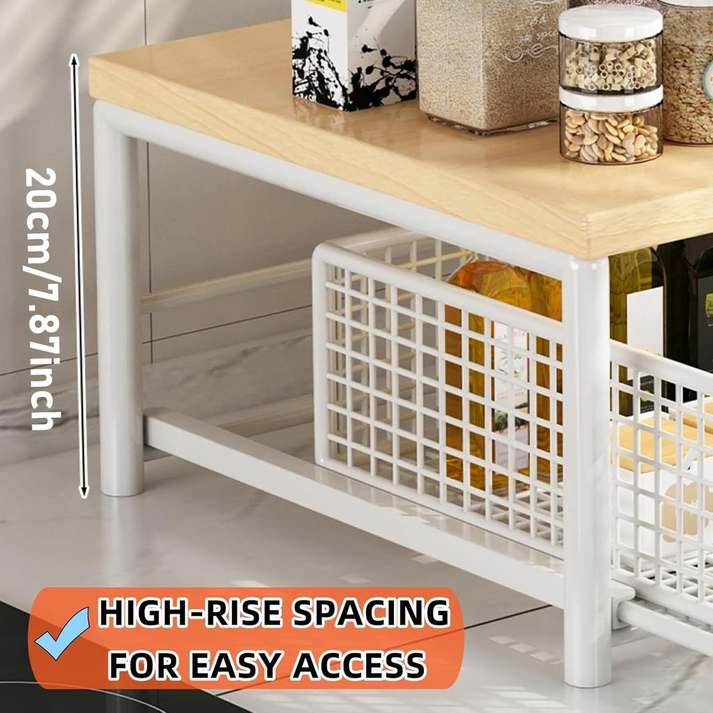 Space-Saving Under Cabinet Coffee Maker Organizer Kitchen Countertop Racks with Drawer Wire Basket Coffee Machine Storage Shelf