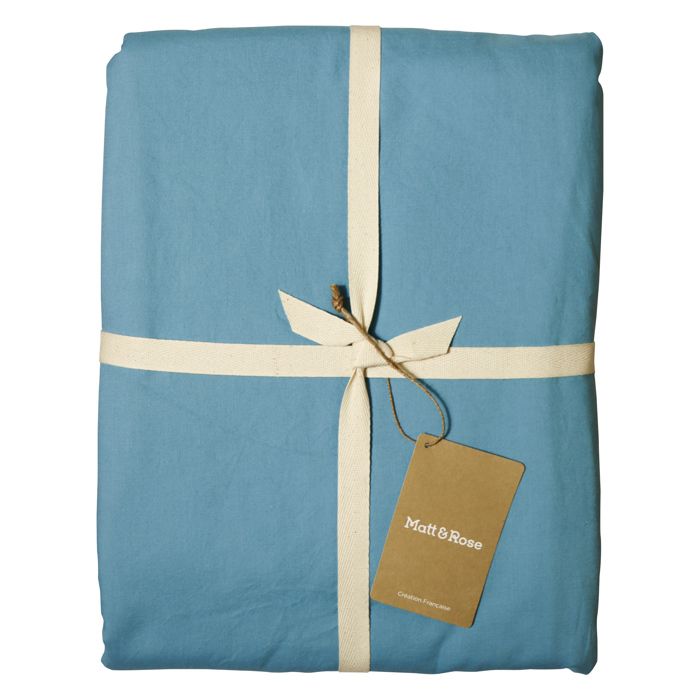 Housse de couette unie 100% Coton - MATT &amp; ROSE - COTON LAVÉ - Bleu glacier - 260x240 cm