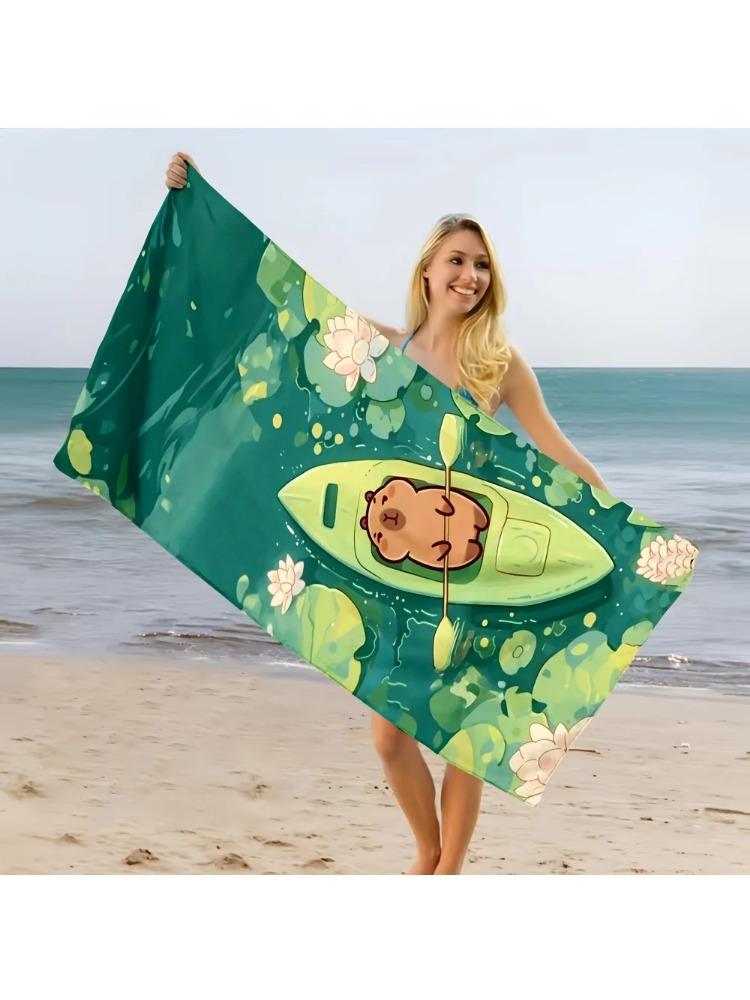 

1pc Cute Cartoon Capybara Print Beach Towel - Soft Absorbent Microfiber, Lightweight & Machine Washable, Vibrant Green with W40*H60(CM)