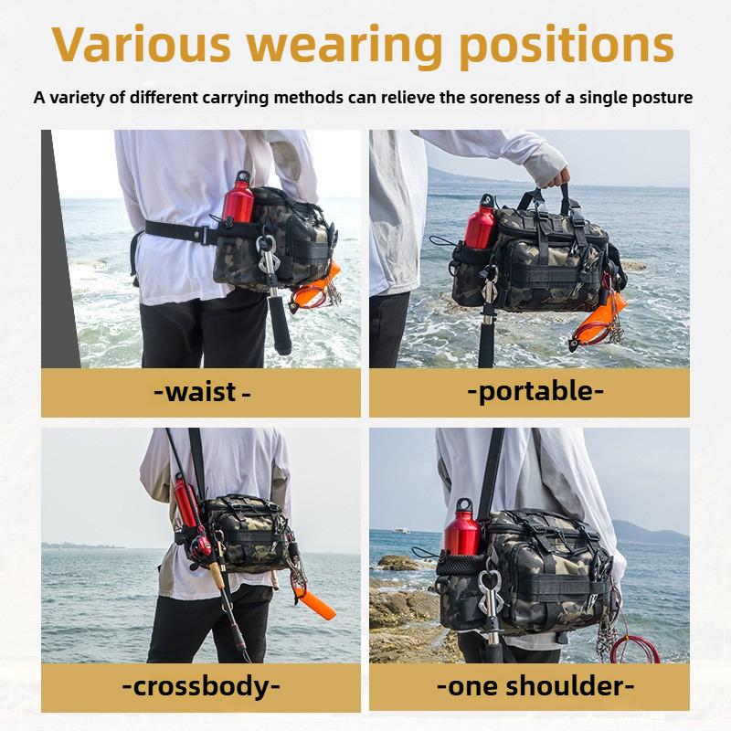 Adjustable Waist Pack for Fishing Waterproof Tackle Bag with Rod Holders - Splash Proof Lure Organizer Crossbody Storage -30°C Cold Proof