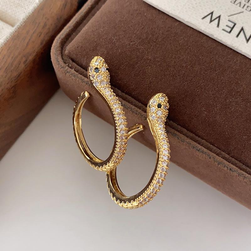 High-End Local Snake Earrings, Popular Earrings, Women'S Fashion Micro-Inlaid Zircon Exquisite Light Luxury Earrings