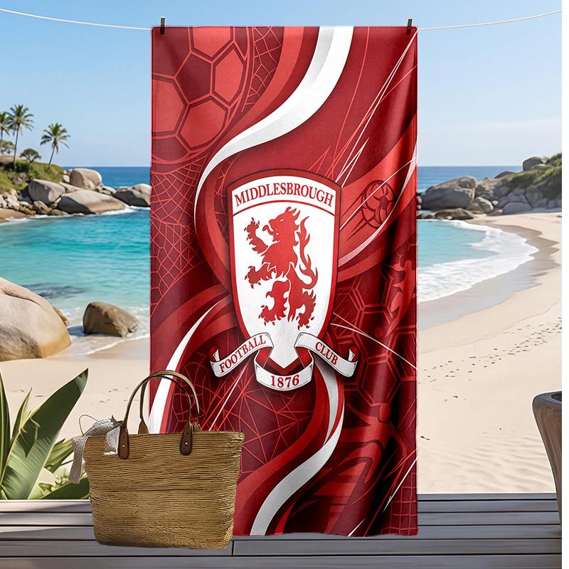 Middlesbrough Fußball Druck Strandtuch, Großes Weiches Schnelltrocknendes Handtuch für Strand Camping Schwimmen