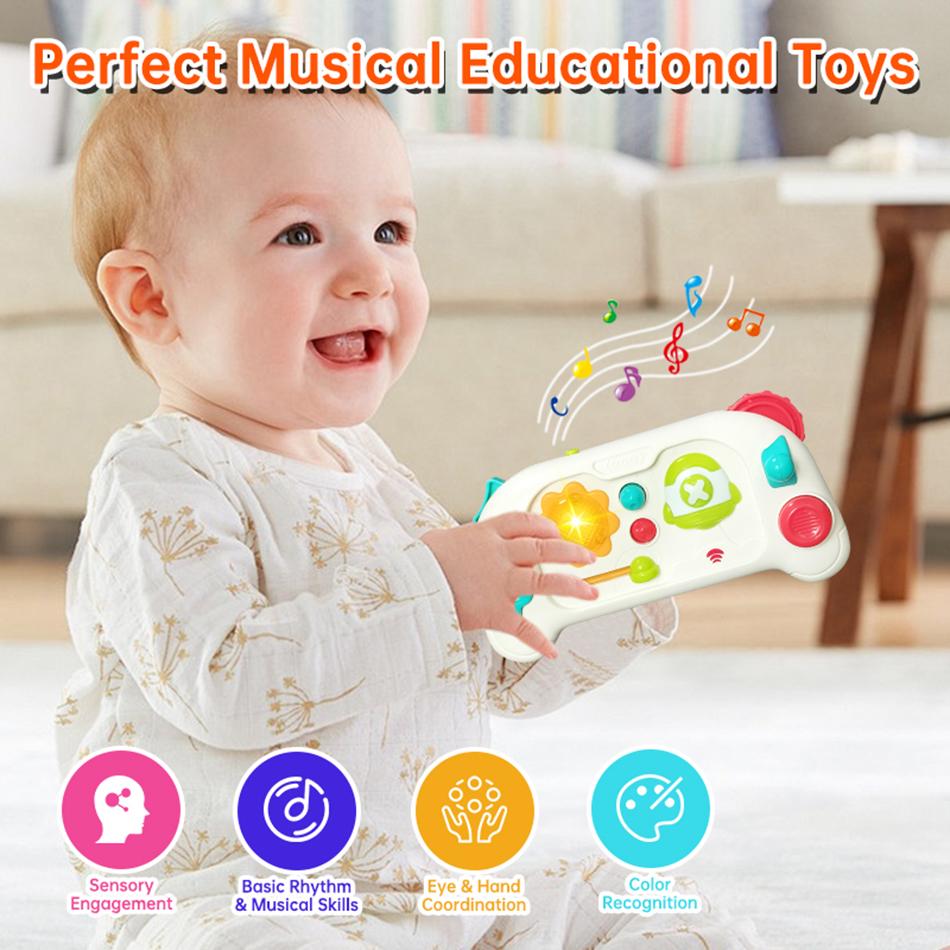 Baby Simulation Game Console Toys with Music&Lights Mini Game Console Finger Action Fine Training Educational Montessori Toys