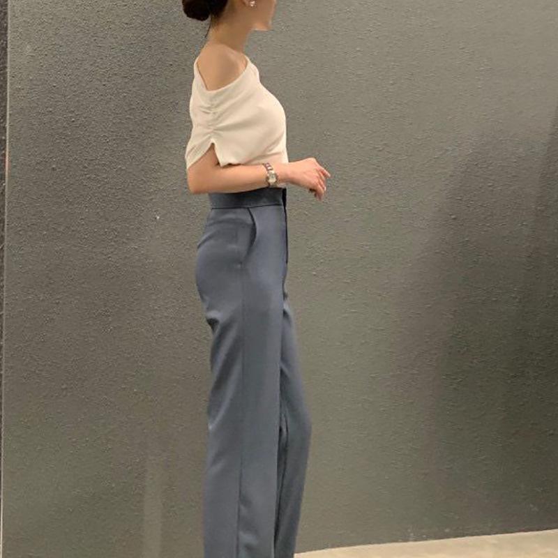 Korean Chic One-Shoulder Irregular Loose Solid Color Pullover T-Shirt