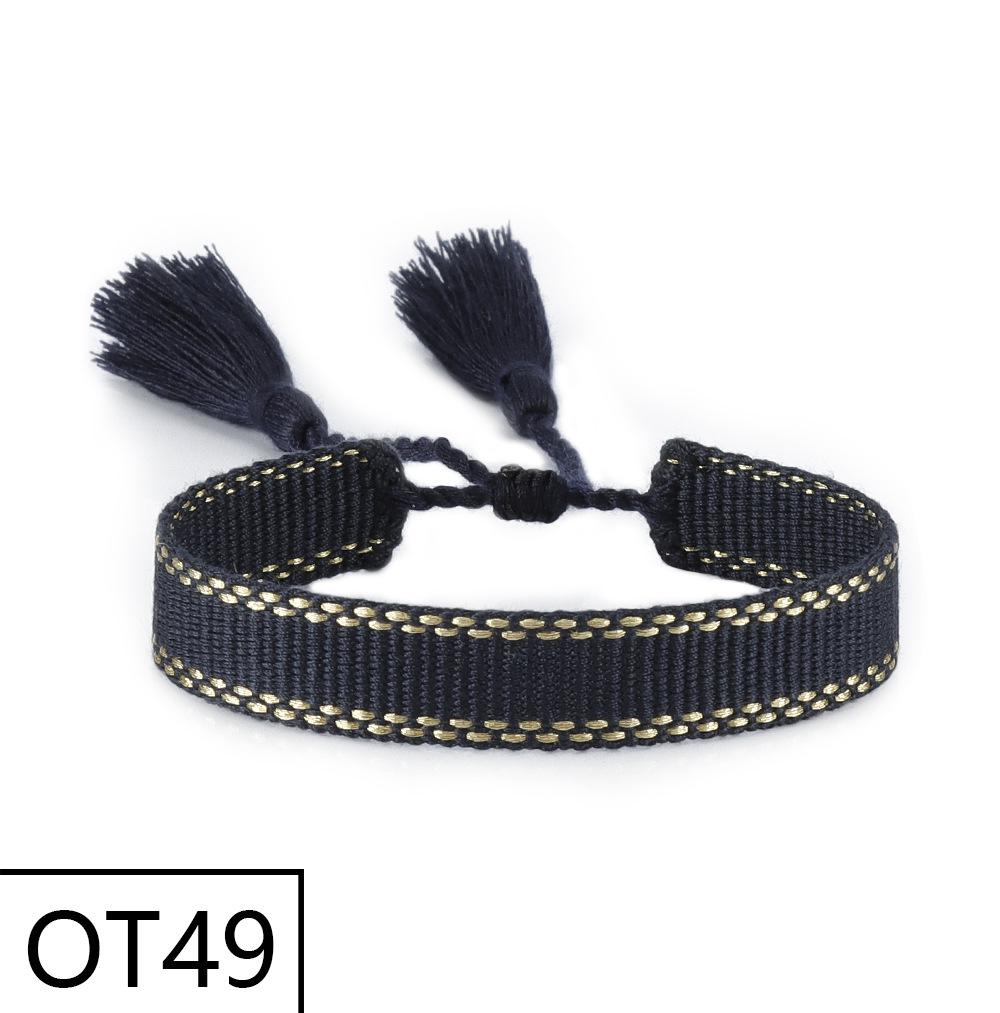 European & American Style Woven Bracelet - Solid Color, 1.3cm, Handmade Tassel, Fashionable Polyester Hand Rope for Women
