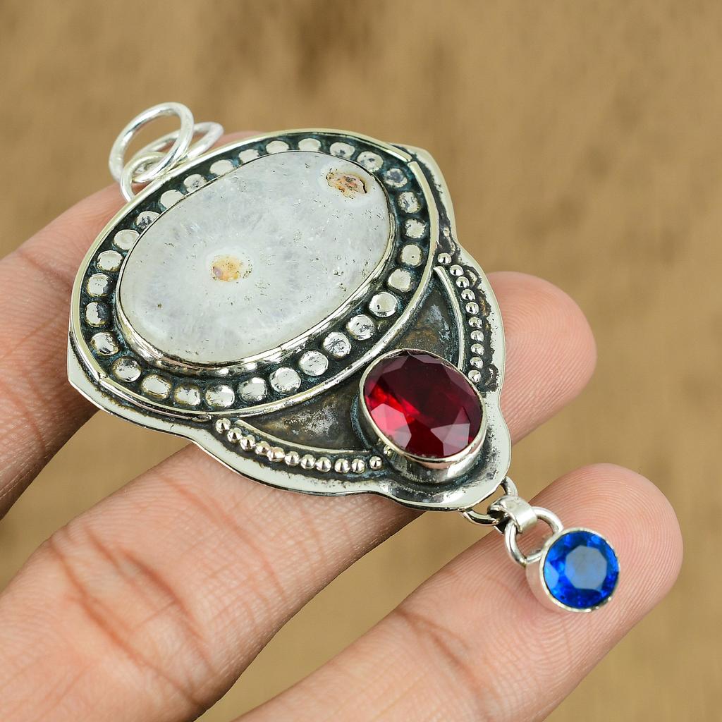 Gift For Her 925 Sterling Silver Natural Solar Moss Opal Gemstone Indian Jewelry Pendant