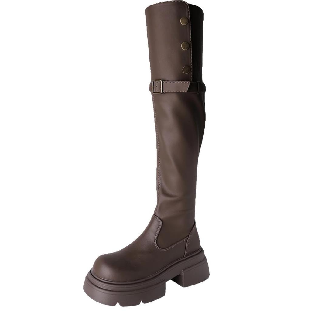 Retro Long Knight Boots Women's Autumn and Winter New Small Heightening Thick-soled Long Boots Thin Boots