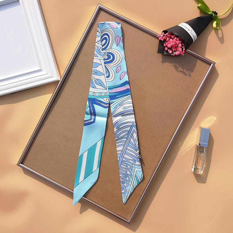 

Модный летний шарф с принтом, новый дизайн, женский узкий шарф для сумки, повязка для волос на шею, брендовый шелковый шарф, женский фуляр, повязки на голову 5x90cm