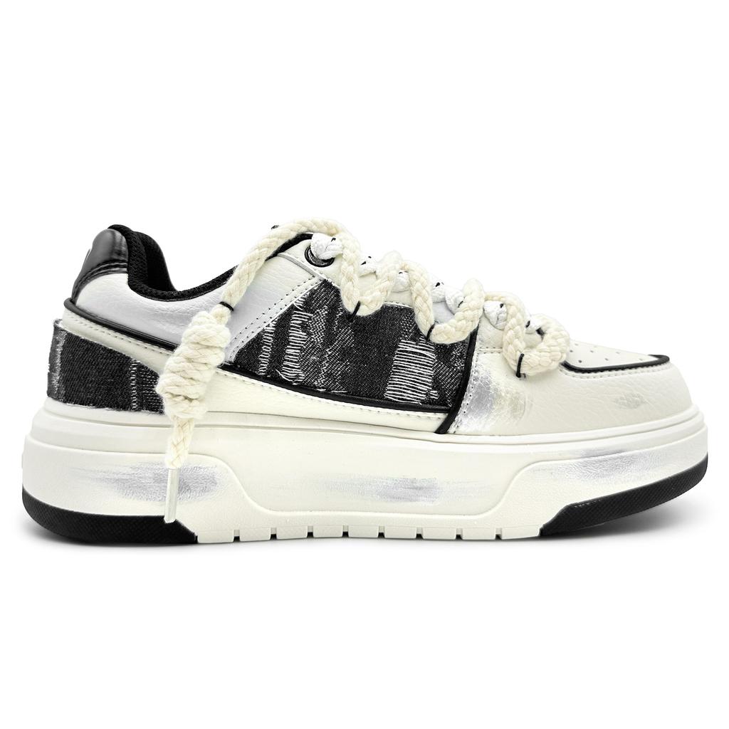 MLB Chunky Liner Abrasion Resistant Slip Resistant Low Top Skateboard Shoes Unisex Beige Black 3ASXCA12N-50WHS(Team625-)