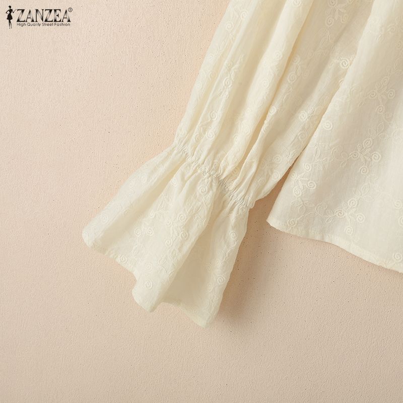 ZANZEA Bluză casual de damă cu gât rotund, largă, cu mâneci lungi, patchwork