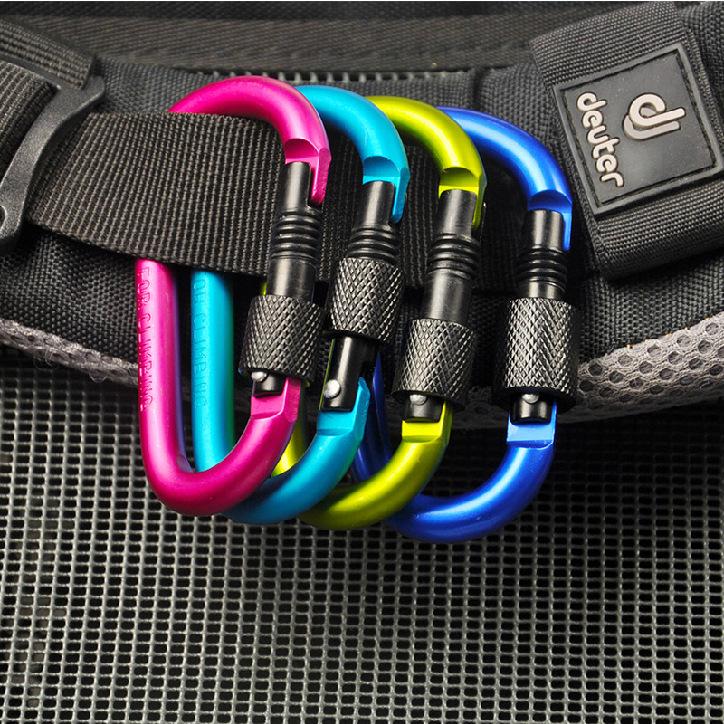 Locking D-Shaped Aluminum Alloy Quickdraw Hook for Backpack or Water Bottle