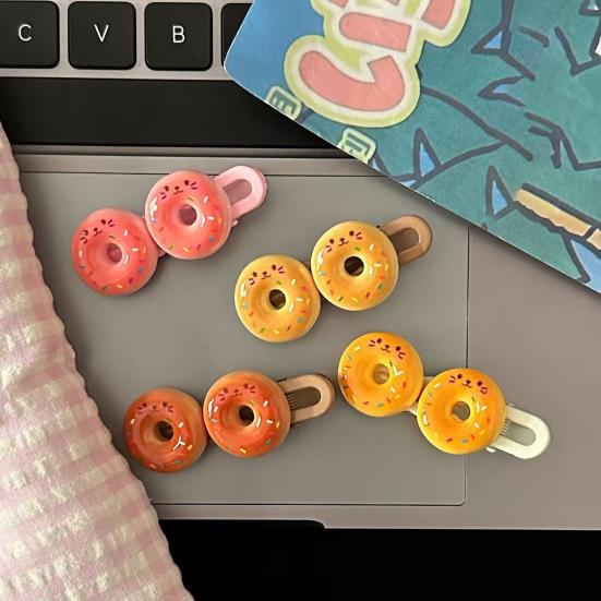 2Pcs Girl Hairpin Stable Grip No Damage Donut Shape Hair Clip 3D Texture Photogenic Side Bangs Hair Pins