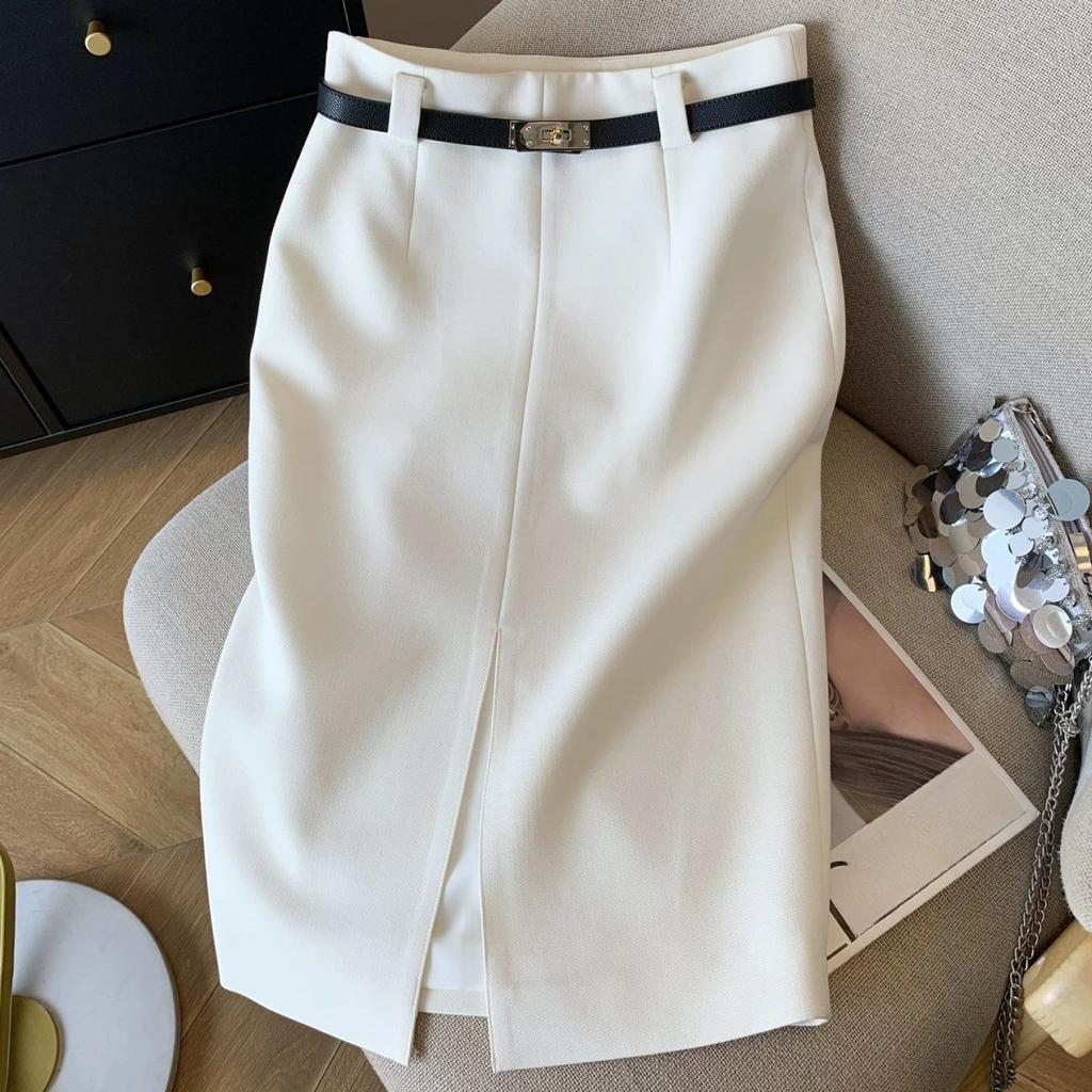 Premium Office Lady Pencil Skirt Women Spring Summer Elegant Beige Bodycon Hip Skirt Workwear