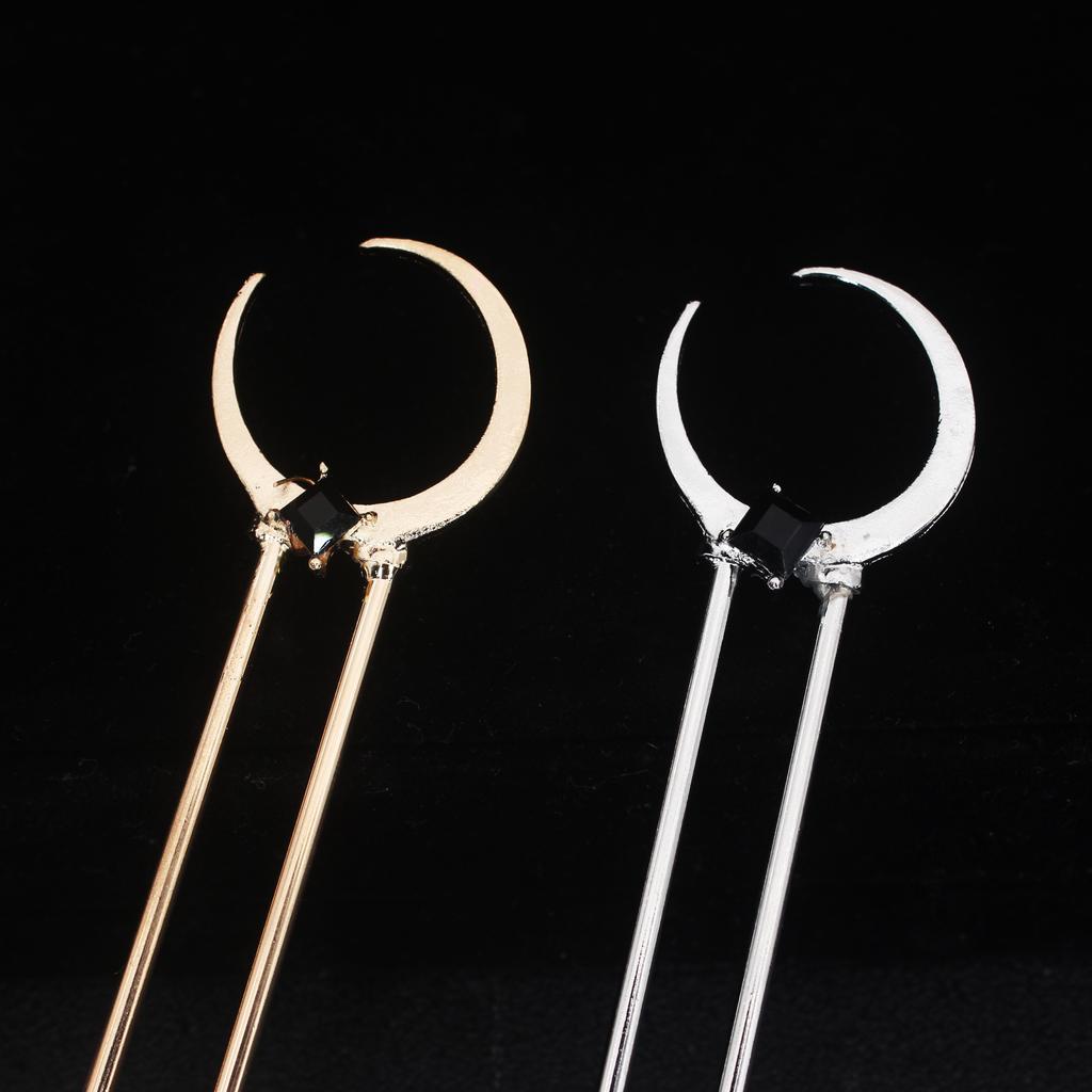 New Metal U Shape Moon Hair Sticks for Women Vintage Elegant Chinese Black Crystal Hairpins DIY Hairstyle Hair Accessories Gifts