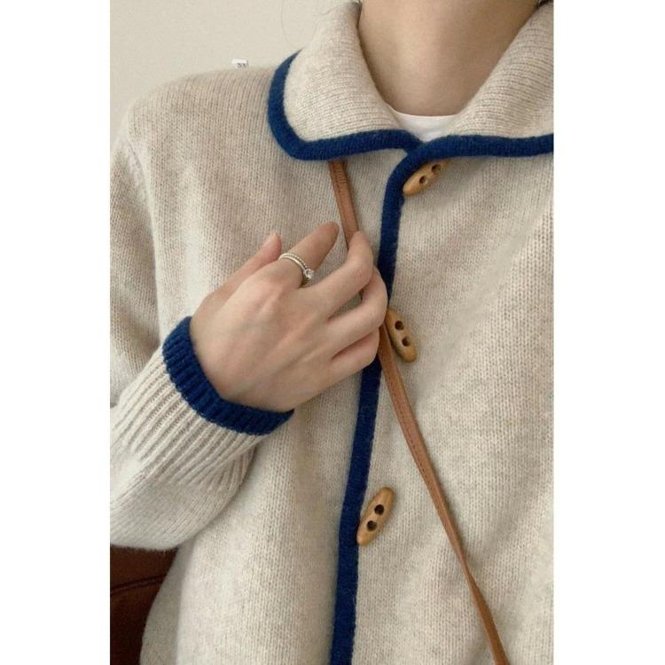 Women's Sweater Doll Collar Horn Button Knitted Cardigan Autumn/Winter Sweater Coat