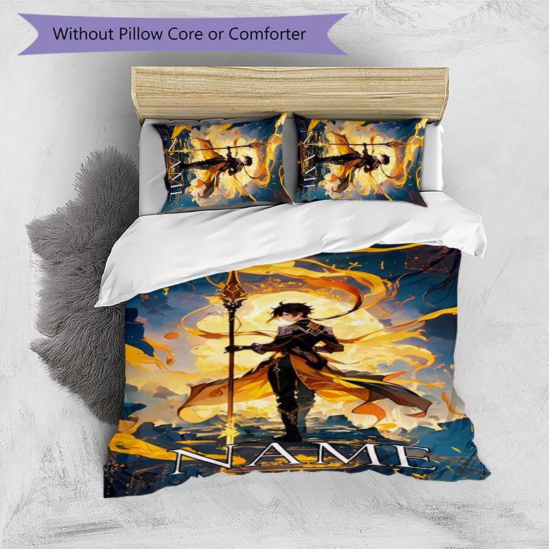 Juego de Ropa de Cama con Nombre Personalizado de Personajes de Genshin Impact de 3 Piezas Funda Nórdica con Cierre Incluye 1 Funda Nórdica y 2 Fundas de Almohada para Todas las Estaciones Decoración de Dormitorio